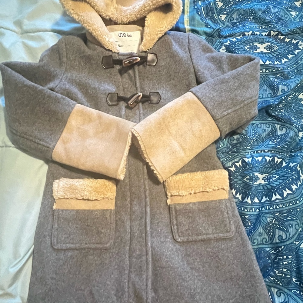 Cozy Gray and Tan Kids Pea Coat